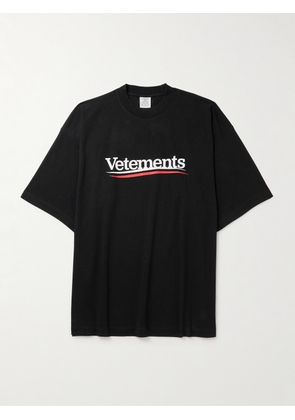 VETEMENTS - Oversized Logo-Print Cotton-Jersey T-Shirt - Men - Black - XS