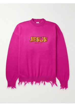 VETEMENTS - Jesus Loves You Distressed Merino Wool Sweater - Men - Pink - XS