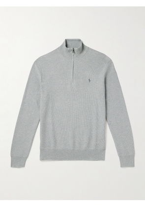 Polo Ralph Lauren - Logo-Embroidered Honeycomb-Knit Cotton Half-Zip Sweater - Men - Gray - XS