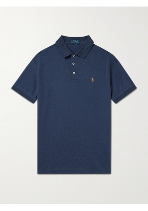 Polo Ralph Lauren - Logo-Embroidered Mélange Cotton-Piqué Polo Shirt - Men - Blue - XS