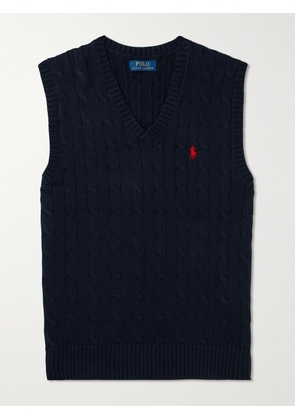 Polo Ralph Lauren - Slim-Fit Logo-Embroidered Cable-Knit Cotton Sweater Vest - Men - Blue - S