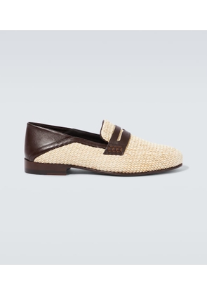 Manolo Blahnik Padstow leather-trimmed raffia penny loafers