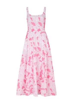 Three Graces Ada Floral-embroidered Cotton Midi Dress - Pink And White - 8