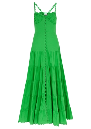 Charo Ruiz Melia Tiered Cotton-blend Maxi Dress - Green - L