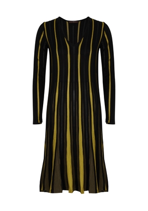 High Peaceful Striped Knitted Midi Dress - Black - S