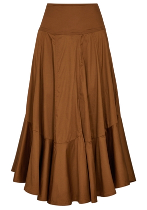 Farm Rio Flared Cotton Blend Maxi Skirt, Dress, Long Flared Skirt - Caramel - M