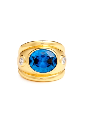 Timeless Pearly Crystal-embellished 24kt Gold-plated Ring - Blue - 54