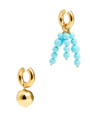 Timeless Pearly Mismatched 24kt Gold-plated Hoop Earrings - Turquoise