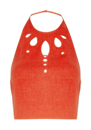 Three Graces Savannah Halterneck Cut-out Linen top - Red Red - 10 (UK10 / S)