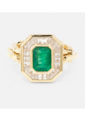 Shay Jewelry Halo Mini 18kt gold ring with emerald and diamonds