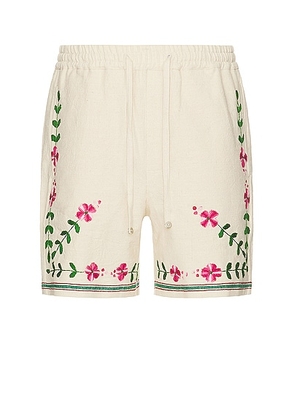 HARAGO Embroidered Shorts in Off White - White. Size M (also in L, XL/1X).