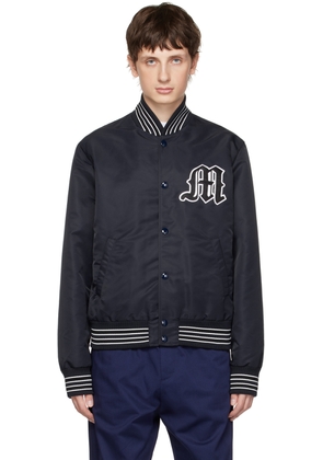 MSGM Navy Embroidered Bomber Jacket