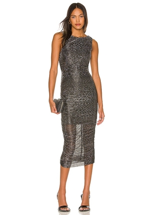 Line & Dot Olivia Pleated Mesh Midi Dress in Charcoal. Size XS.