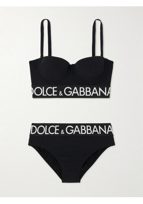 Dolce & Gabbana - Jacquard-trimmed Underwired Bikini - Black - 1,2,3,4,5