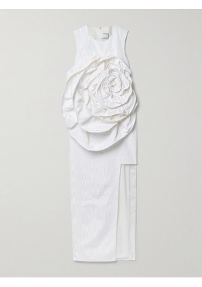 Huishan Zhang - Aphrodite Appliquéd Cotton-blend Moire Midi Dress - White - UK 6,UK 8,UK 10,UK 12,UK 14