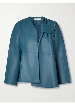 Co - Asymmetric Gathered Leather Jacket - Blue - x small,small,medium,large