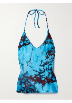 Louisa Ballou - Nothing Tie-dyed Silk-blend Satin Halterneck Top - Blue - x small,small,medium,large,x large