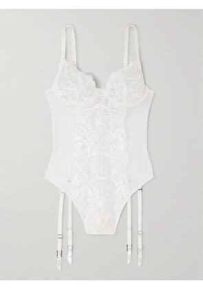 Fleur du Mal - Silk-blend Satin-trimmed Guipure Lace And Tulle Underwired Bodysuit - Ivory - x small,small,medium,large