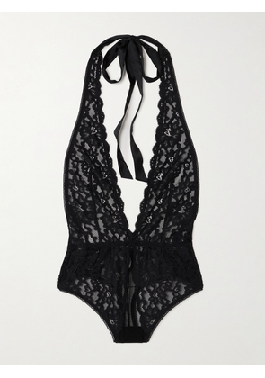Fleur du Mal - Charlotte Silk-blend Satin-trimmed Lace And Tulle Thong Bodysuit - Black - x small,small,medium,large