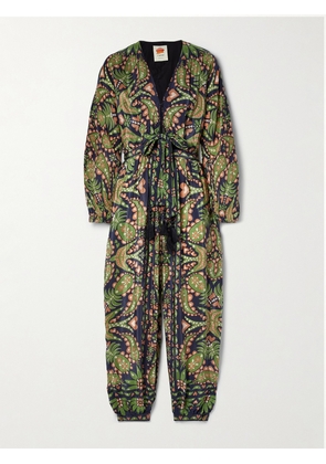 Farm Rio - Martina Tie-detailed Printed Duchesse-satin Jumpsuit - Black - xx small,x small,small,medium,large,x large