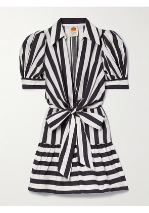 Farm Rio - Belted Striped Cotton Mini Dress - Black - xx small,x small,small,medium,large,x large