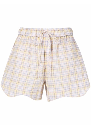 GANNI check-print drawstring shorts - Yellow