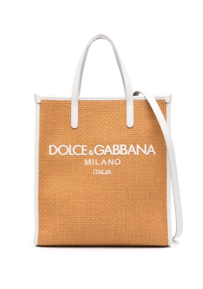 Dolce & Gabbana embroidered-logo raffia tote bag - Neutrals