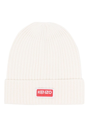 Kenzo logo-patch ribbed-knit beanie - White