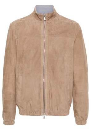 Eleventy elasticated-trim suede jacket - Neutrals