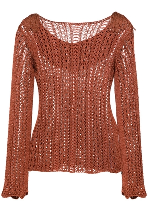 LIU JO fringe-detail open knit jumper - Brown
