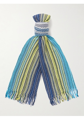 Missoni - Fringed Striped Crocheted Cotton Scarf - Men - Blue