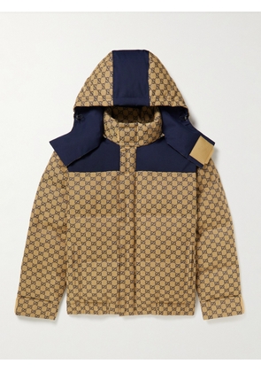 Gucci - Logo-Jacquard Cotton-Blend Canvas Hooded Down Jacket - Men - Neutrals - IT 44