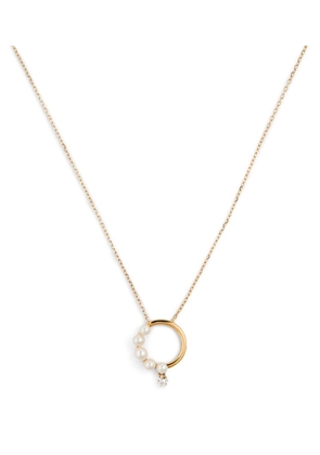 Persée Yellow Gold, Diamond And Pearl Hoop Necklace