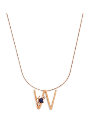 Bee Goddess Rose Gold, Diamond And Sapphire Letter Necklace