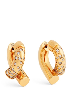 Tabayer Yellow Gold And Pavé Diamond Oera Hoop Earrings