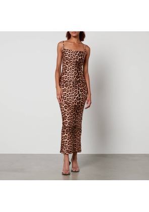 Good American Leopard-Print Stretch-Satin Maxi Dress - M
