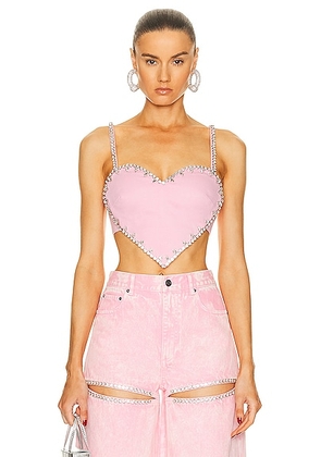 AREA Crystal Trim Heart Top in Powder Pink - Rose. Size XS (also in M, S).