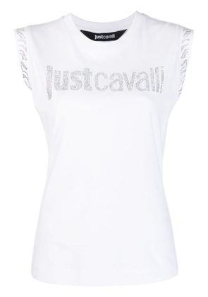 Just Cavalli rhinestone-logo cotton tank top - White