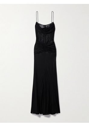 Alessandra Rich - Lace-paneled Ruched Jersey Maxi Dress - Black - IT38,IT40,IT42