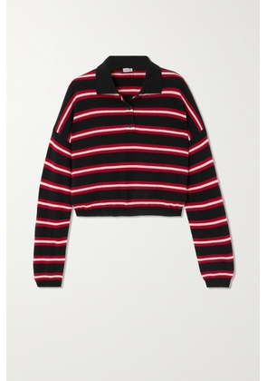Loewe - Cropped Appliquéd Striped Wool Polo Shirt - Black - x small,small,medium,large