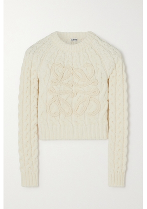 Loewe - Anagram Cropped Cable-knit Wool-blend Sweater - White - x small,small,medium,large