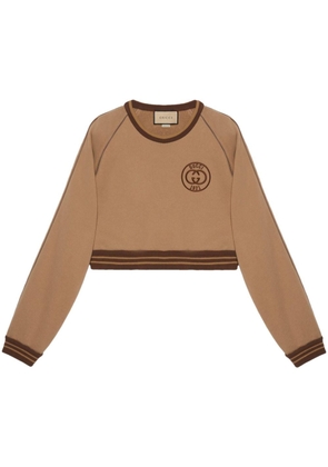 Gucci embroidered-logo cropped sweatshirt - Brown
