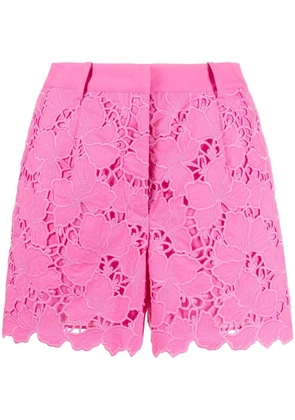 Self-Portrait floral-lace scalloped shorts - Pink