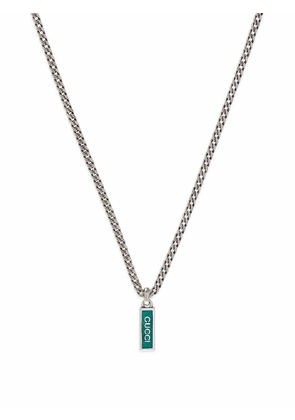 Gucci logo-pendant turquoise-enamel chain necklace - Silver