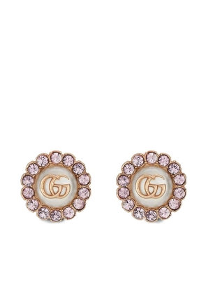 Gucci logo-plaque crystal-embellished earrings - Pink