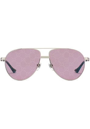 Gucci Eyewear logo-engraved pilot-frame sunglasses - Silver
