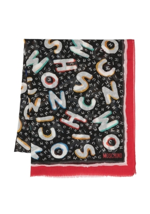 Moschino logo-print wool scarf - Black