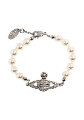 Vivienne Westwood Mini Bas Relief Pearl logo-charm bracelet - White