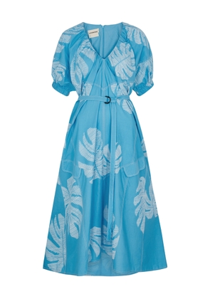 Lovebirds Printed Cotton Maxi Dress - Blue - L