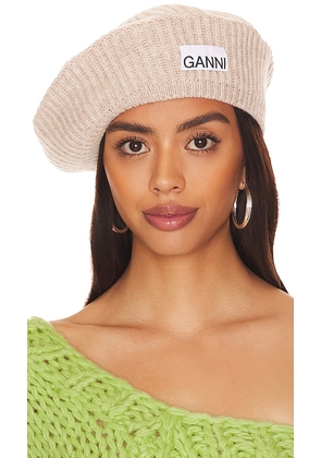 Ganni Structured Rib Beret in Taupe.